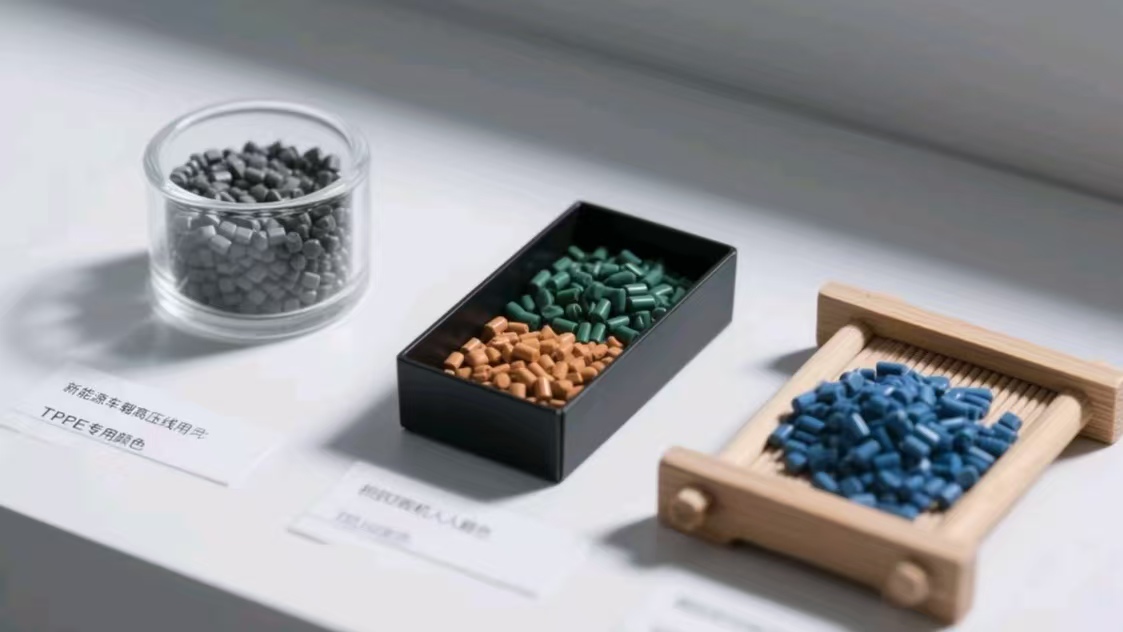 公司开发了新能源车内高压线用TPE色母和拖链机器人用TPEE专用色母和抗UV色母。